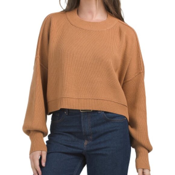 Free People Easy Street Crop Sweater in Camel - Picture 1 of 2